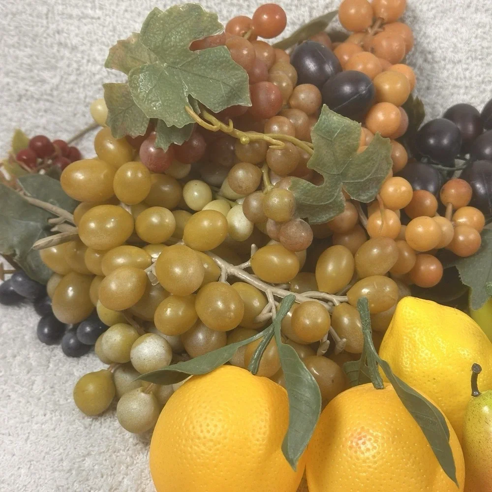 Vintage‎ Plastic Fruit Life Size Banana Orange Pear Grapes Cherry